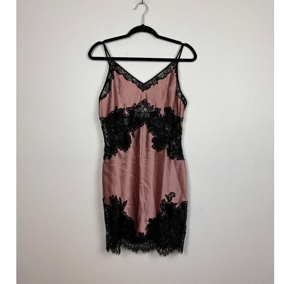 Fleur Du Mal Cherie Lace Pink Satin Slip Dress Large - Picture 2 of 5
